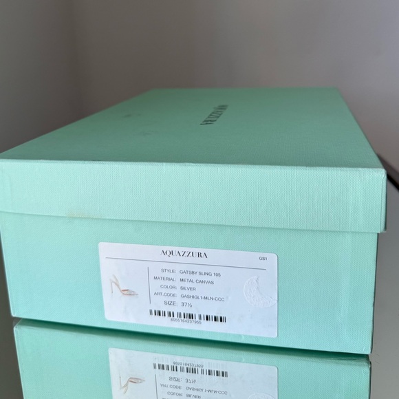 New AQUAZZURA Gatsby 105 crystal-embellished metallic canvas slingback pumps - Picture 7 of 13